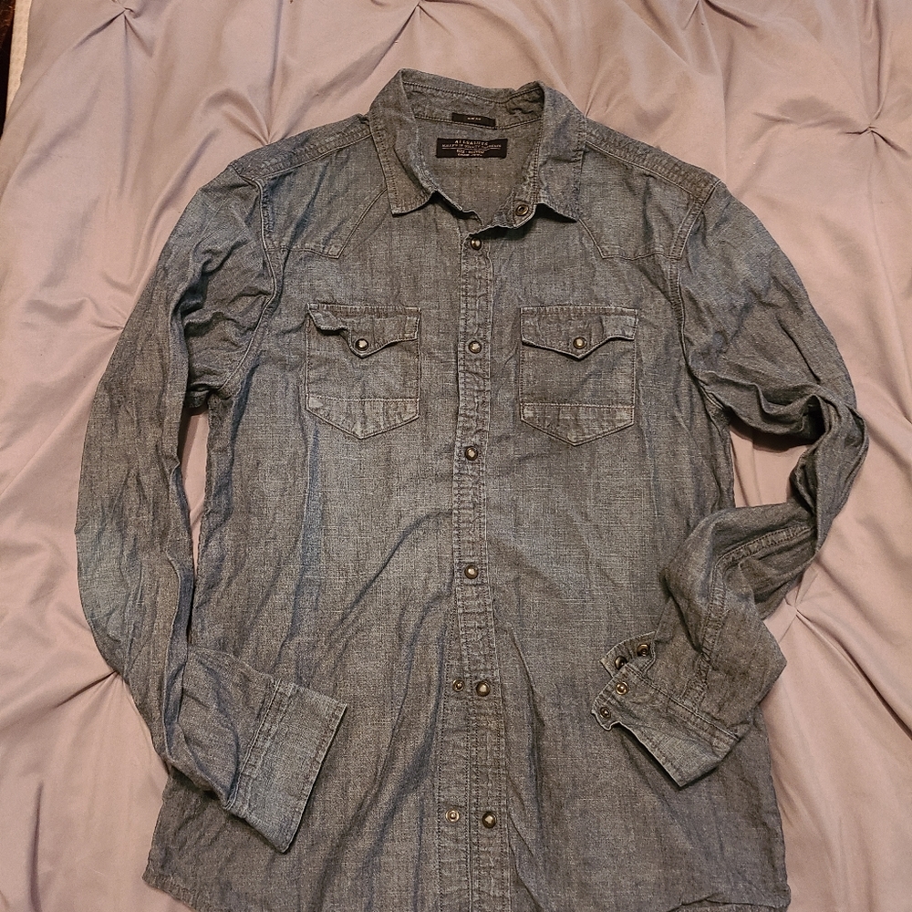 All Saints Imako LS Long Sleeve Shirt Pearl Snap